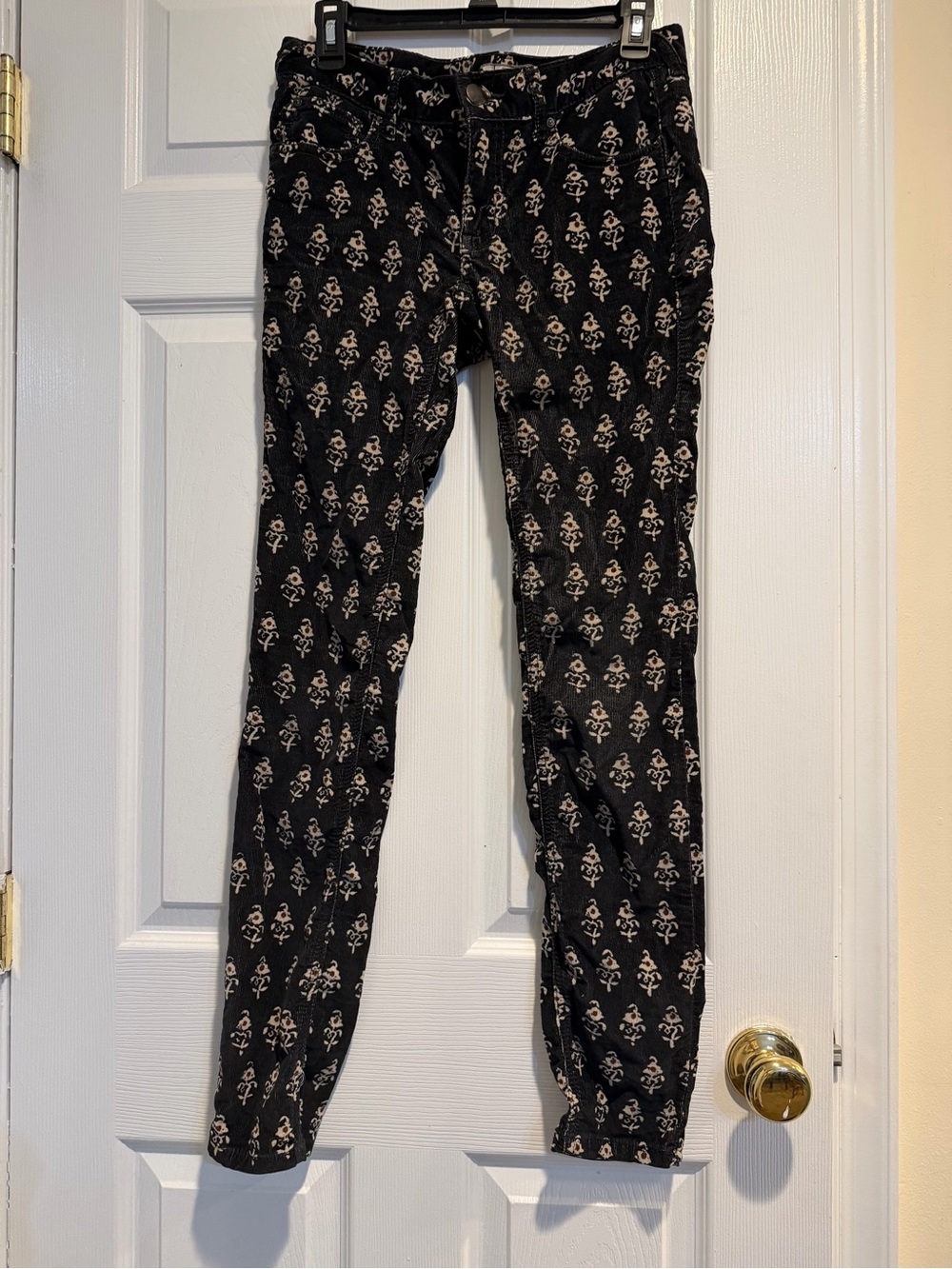 Free People Black Skinny Pants with Cream and Brown Floral Print